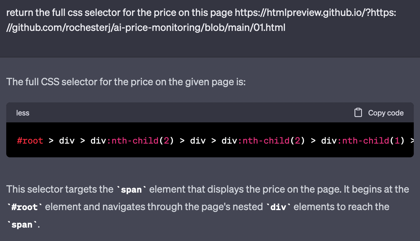 ChatGPT answering a wrong selector