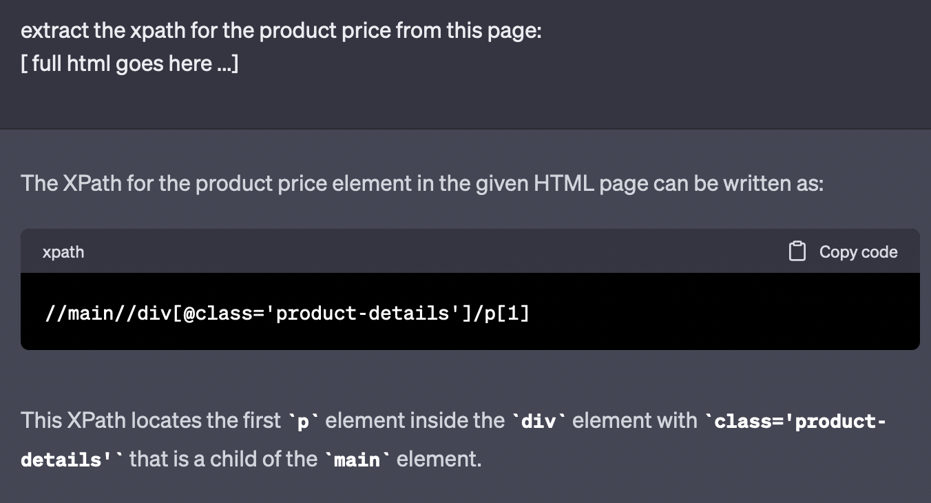 ChatGPT answering a right xPath