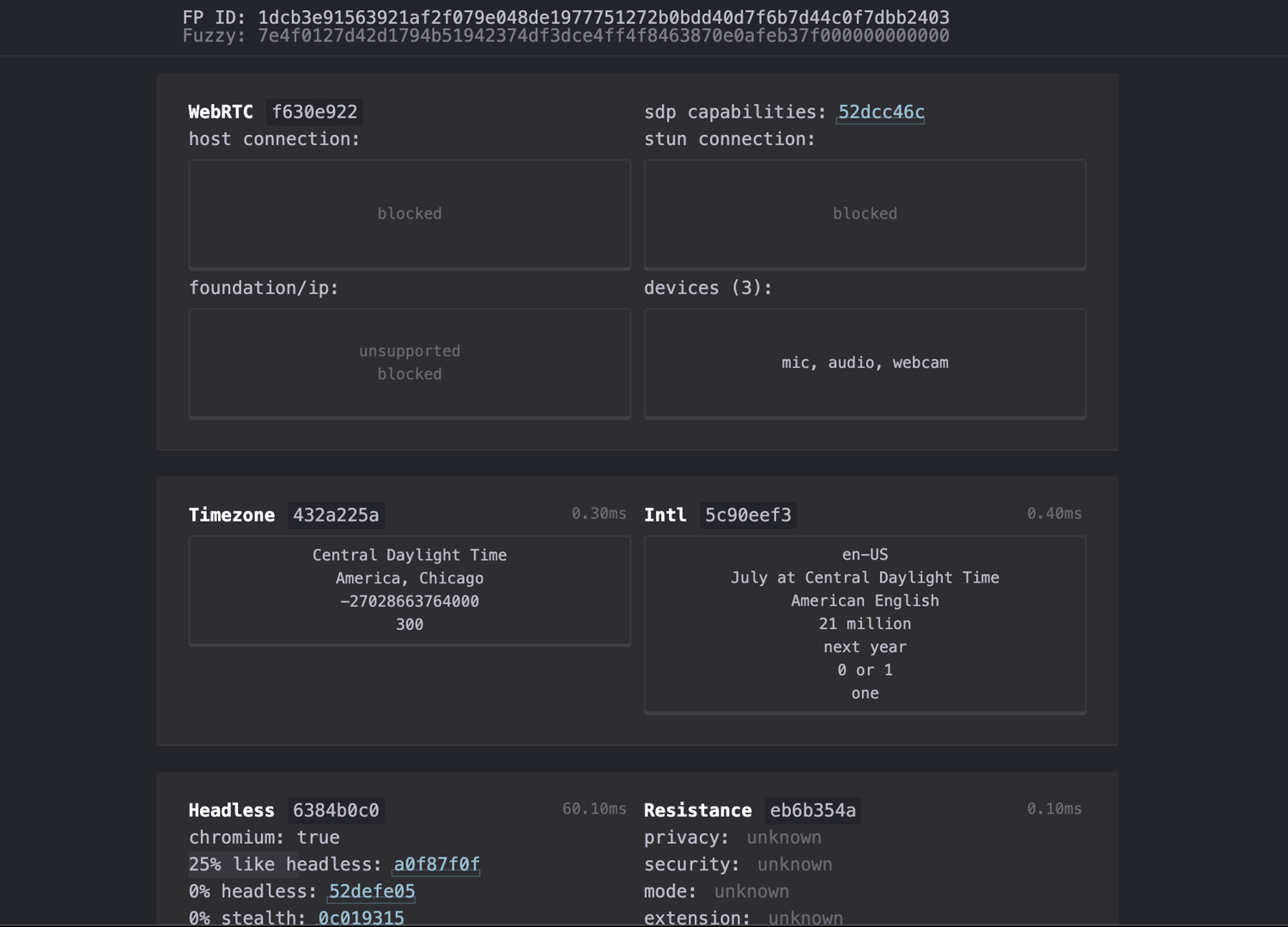 AdsPower on CreepJS, 0% headless, 0% stealth, WebRTC blocked