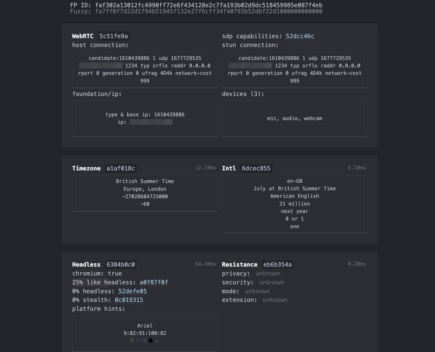 GoLogin on CreepJS, 0% headless, 0% stealth, no WebRTC leak