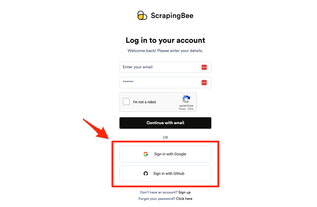 ScrapingBee social login