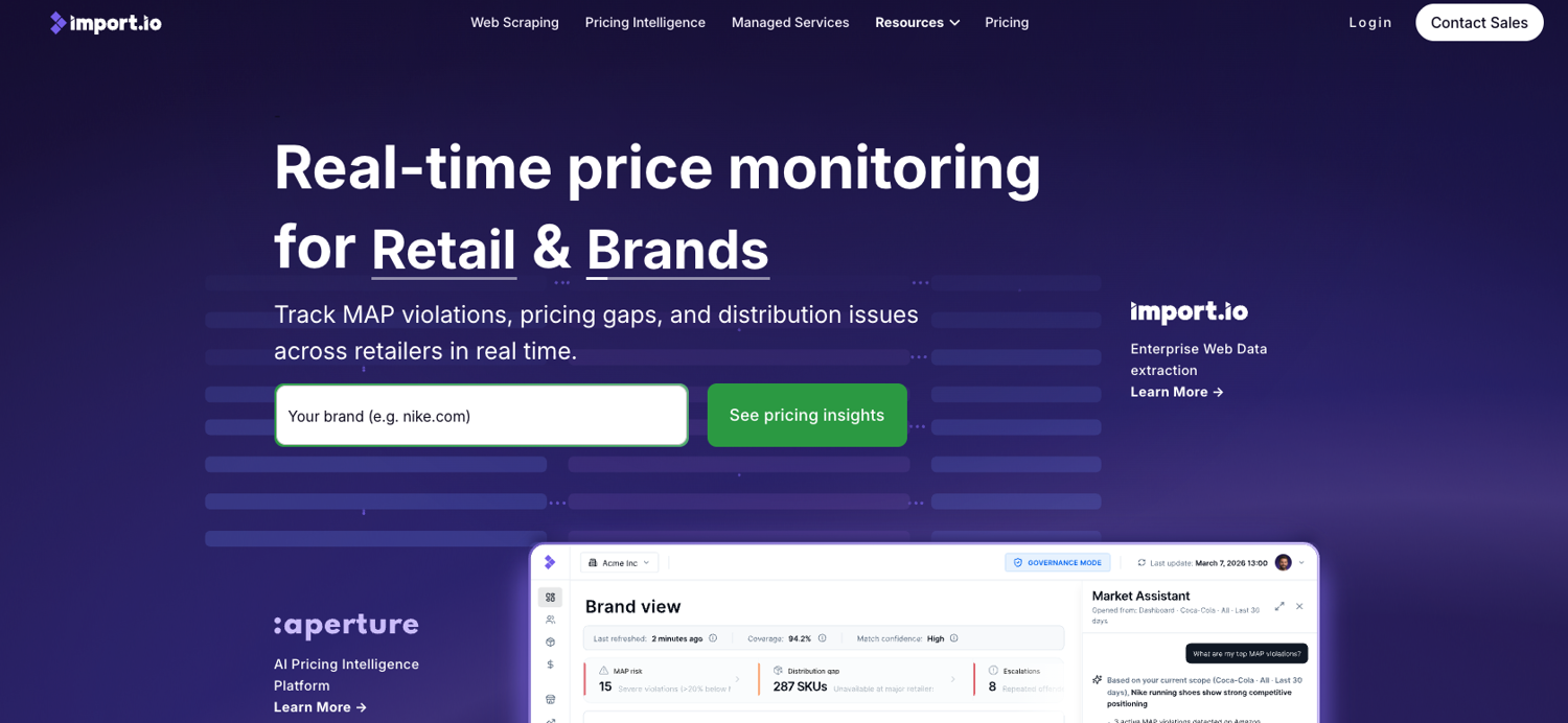 Import.io no-code web data extraction platform