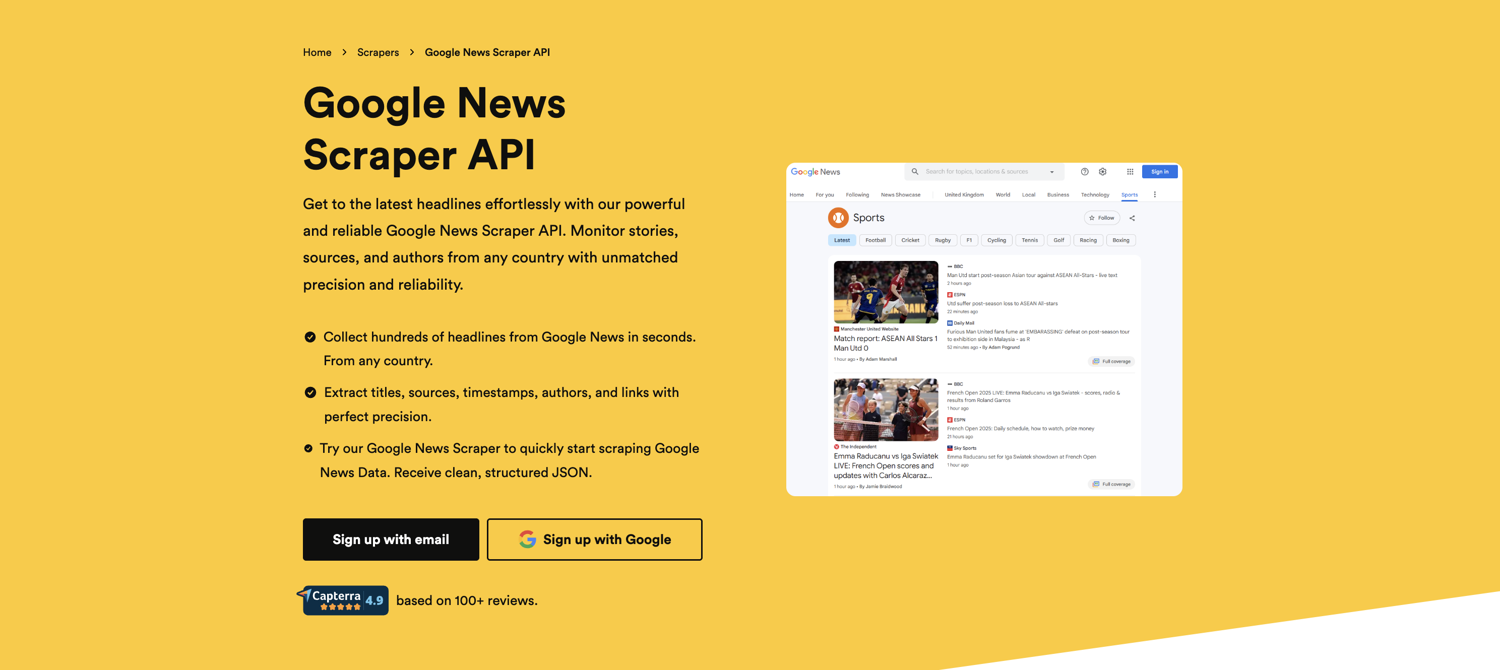 ScrapingBee Google News scraping API
