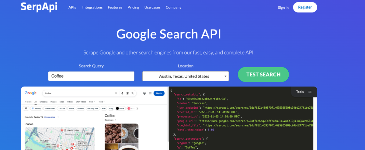 SerpAPI structured Google News results