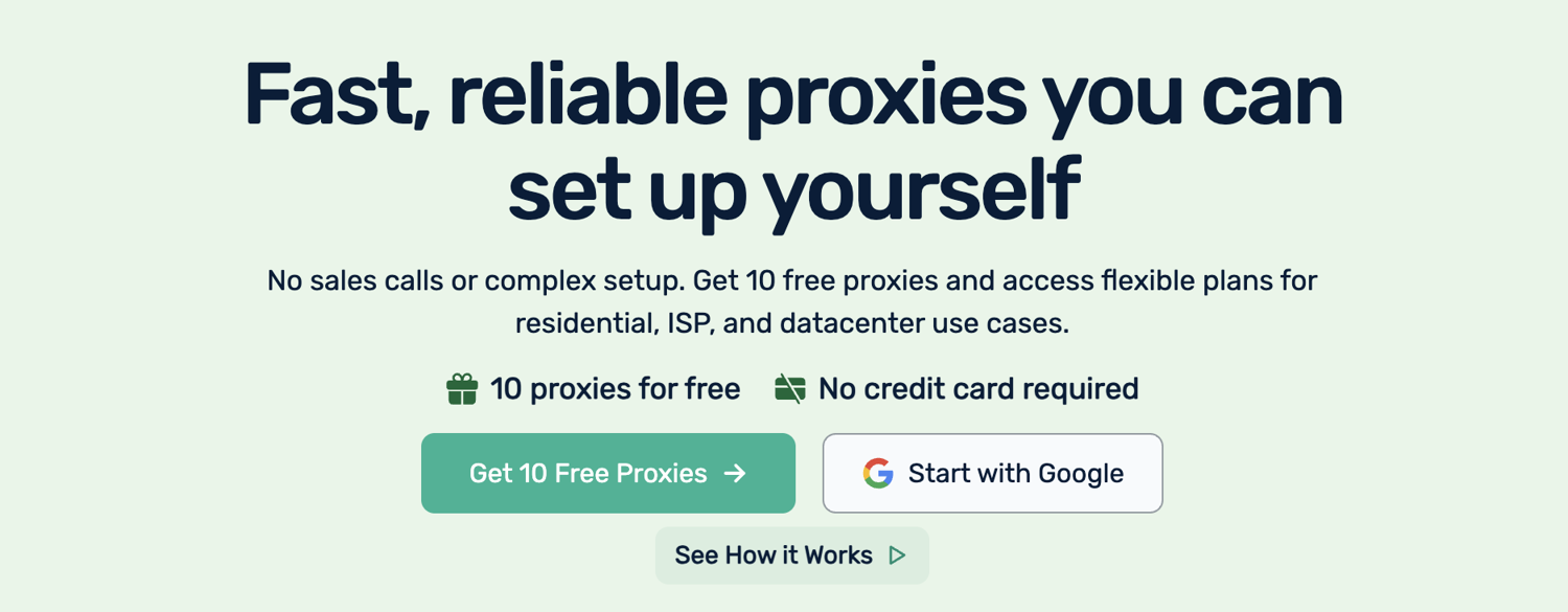 Webshare hero offering 10 free proxies with no credit card required