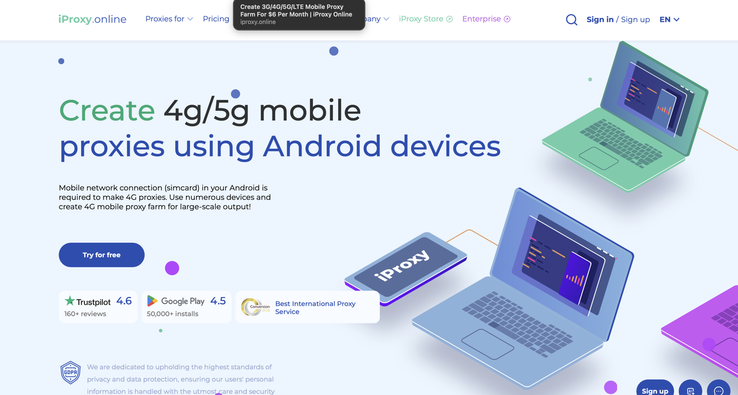 iProxy Online mobile proxy app