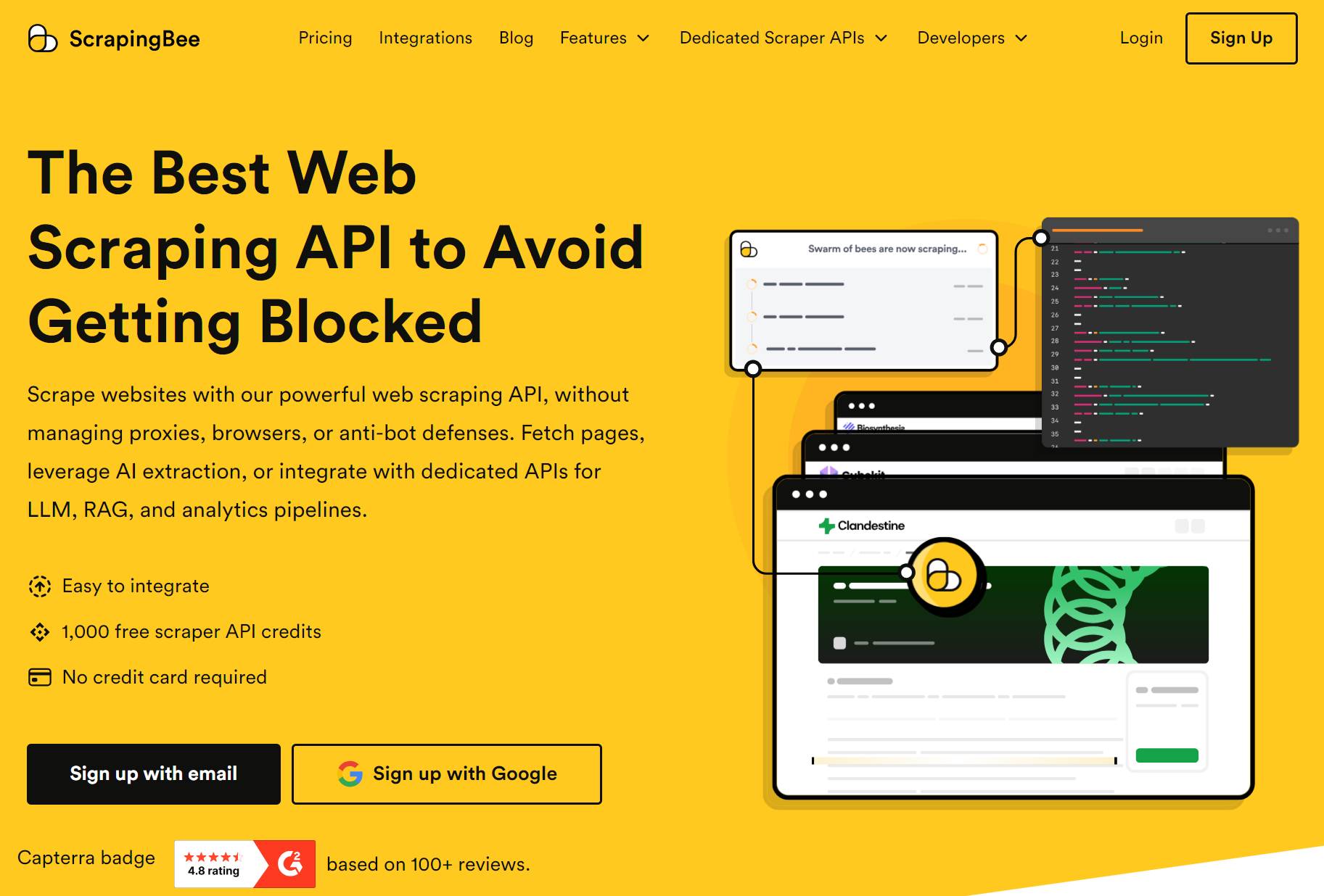 ScrapingBee web scraping API homepage