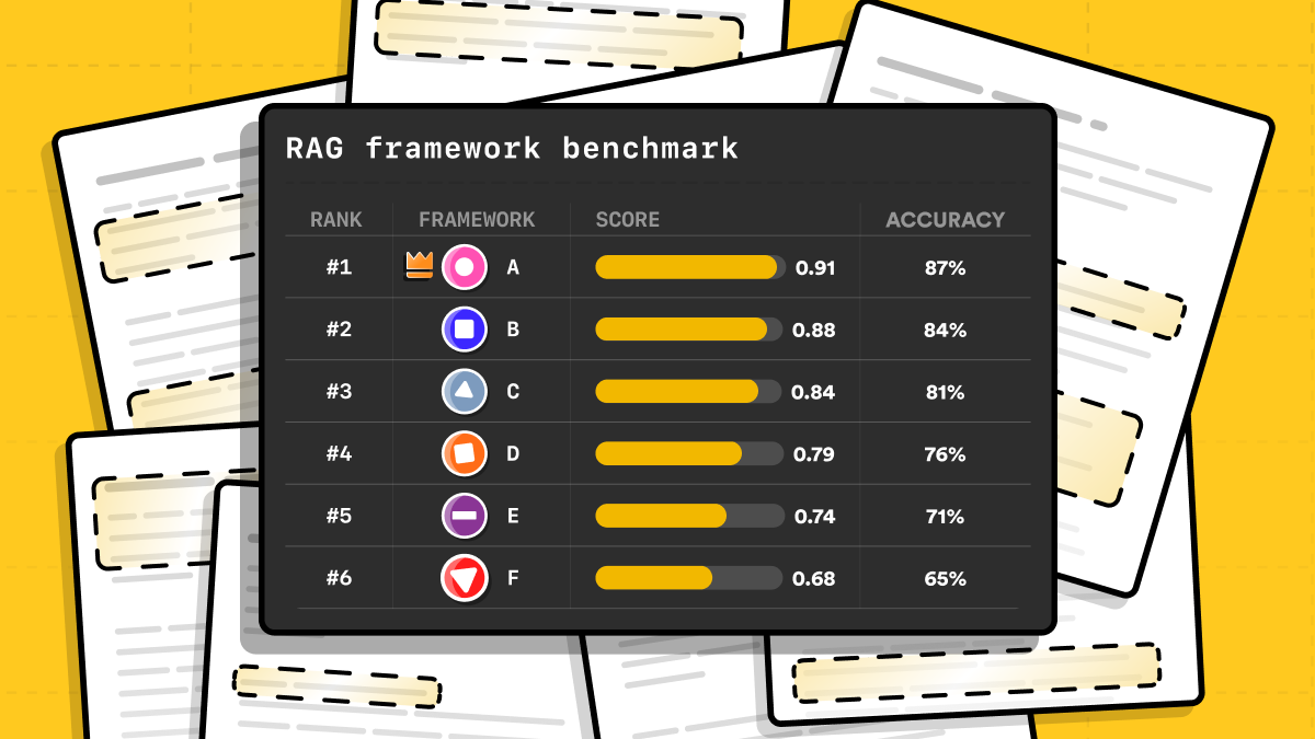 RAG framework benchmark leaderboard illustration over scraped documentation pages
