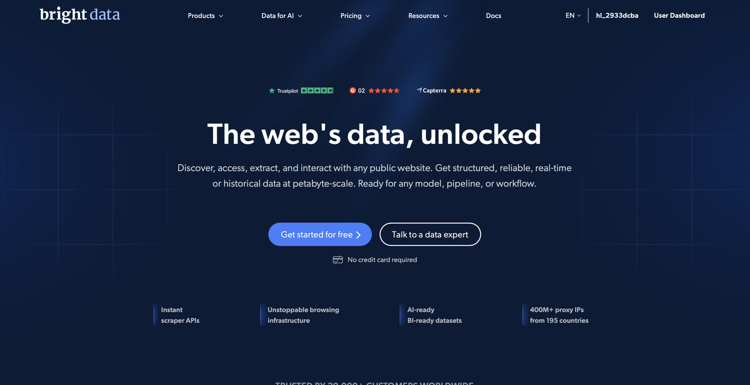 Bright Data homepage