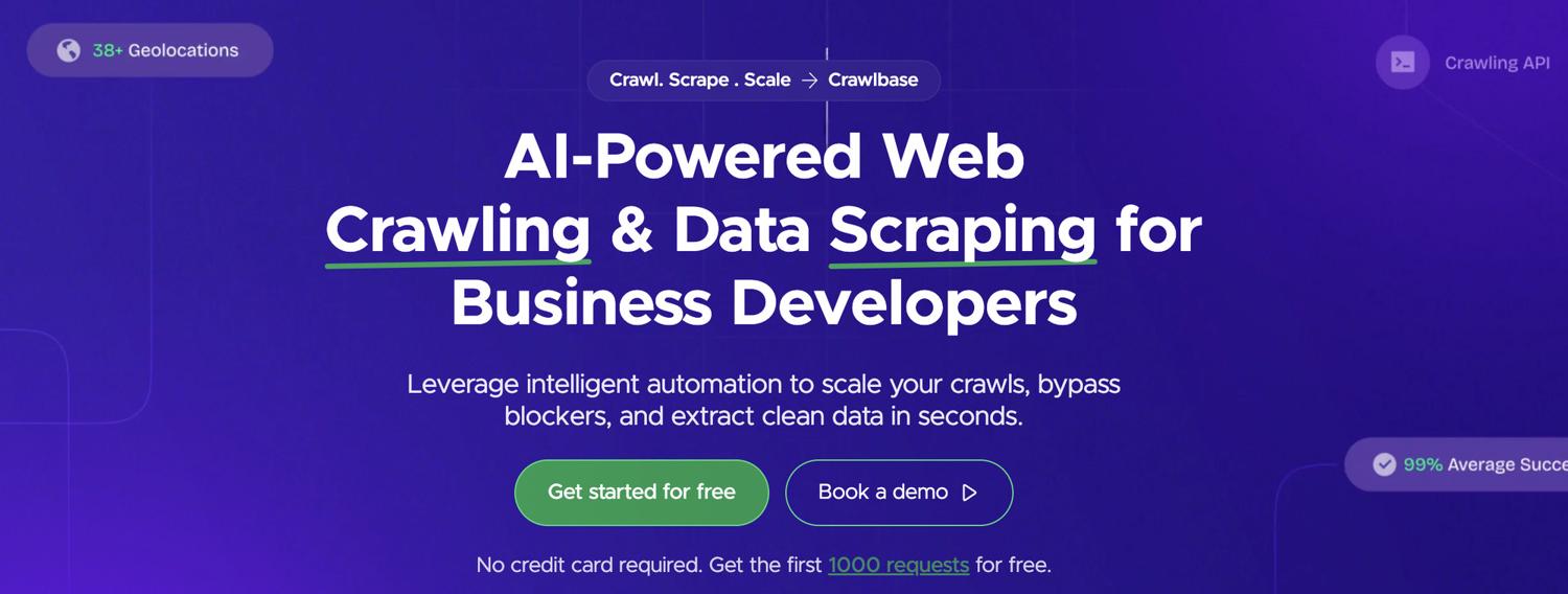 Crawlbase homepage promoting its AI-powered web crawling and data scraping API