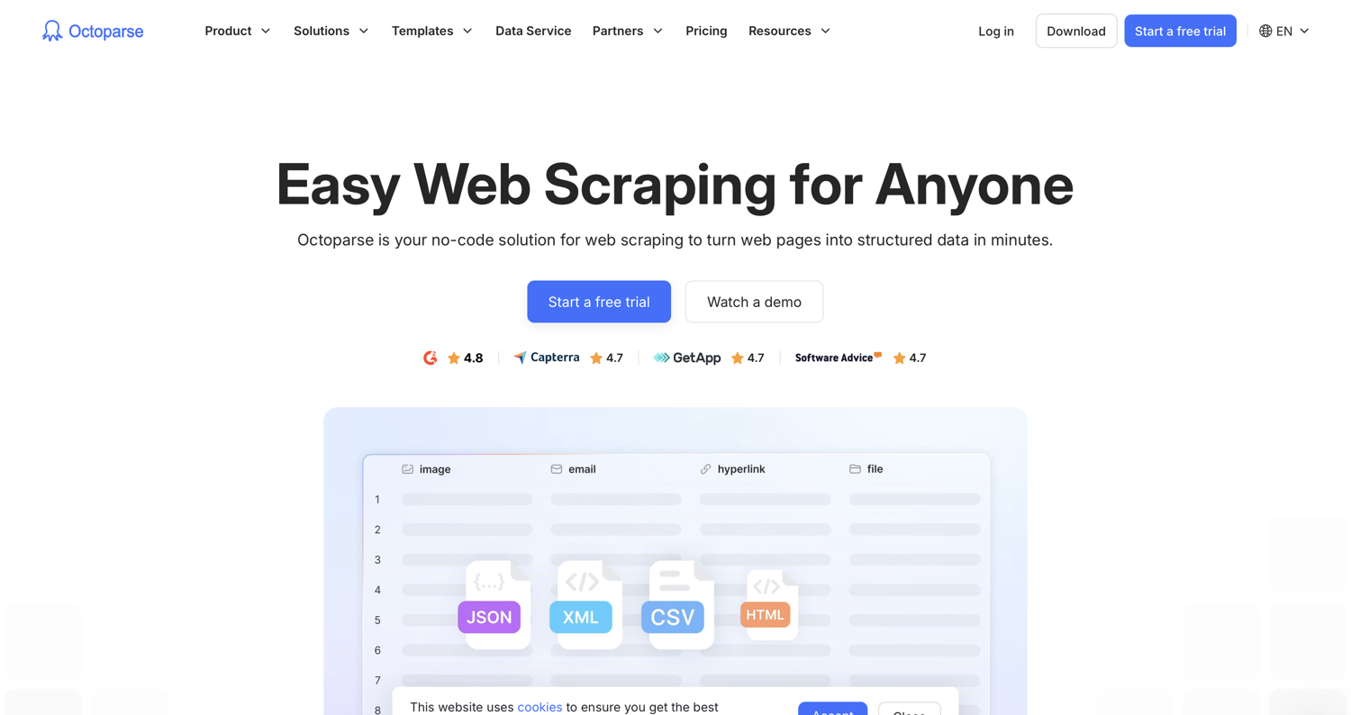 Octoparse homepage