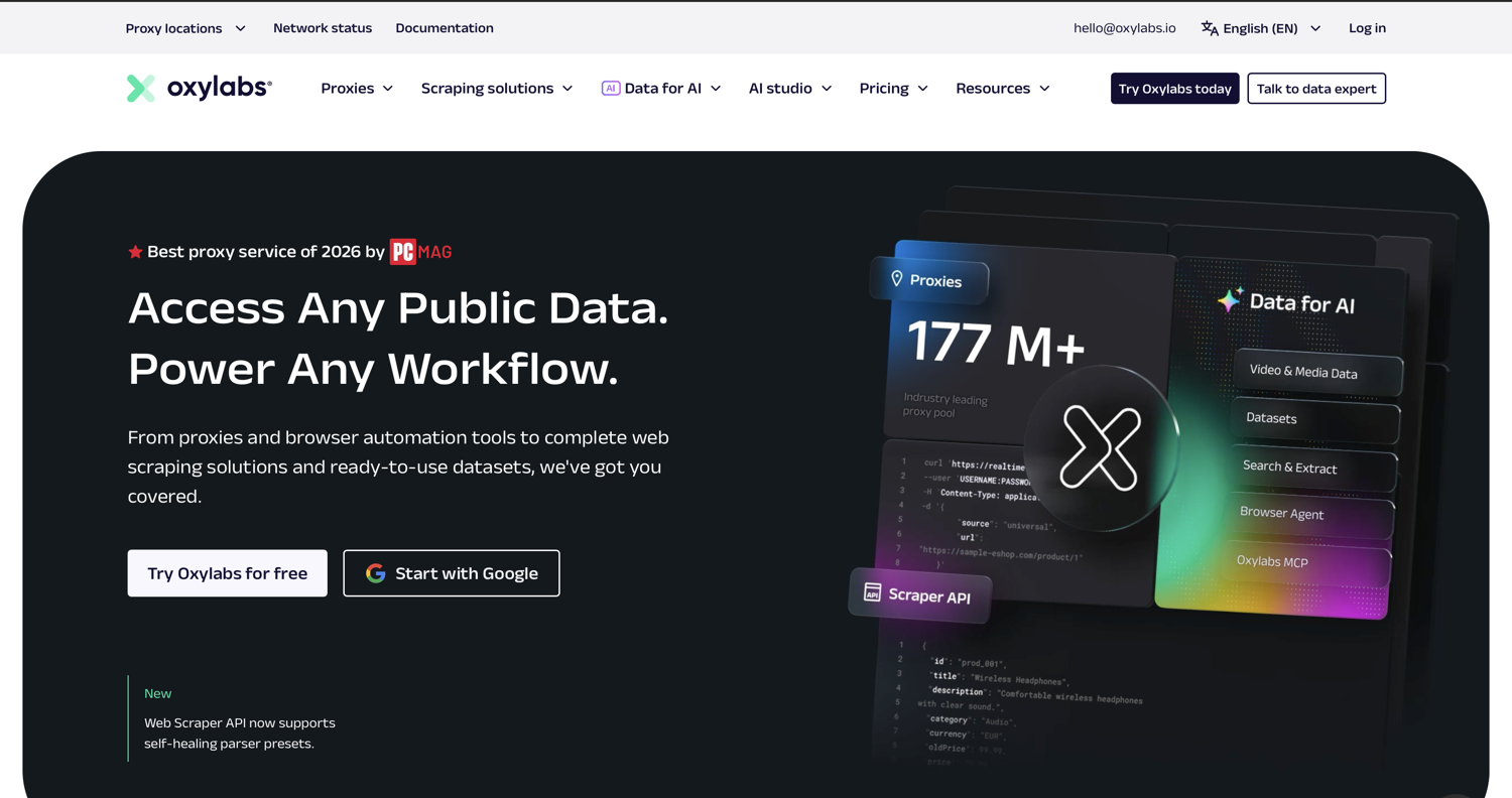 Oxylabs homepage