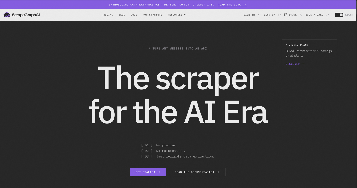 ScrapeGraphAI homepage