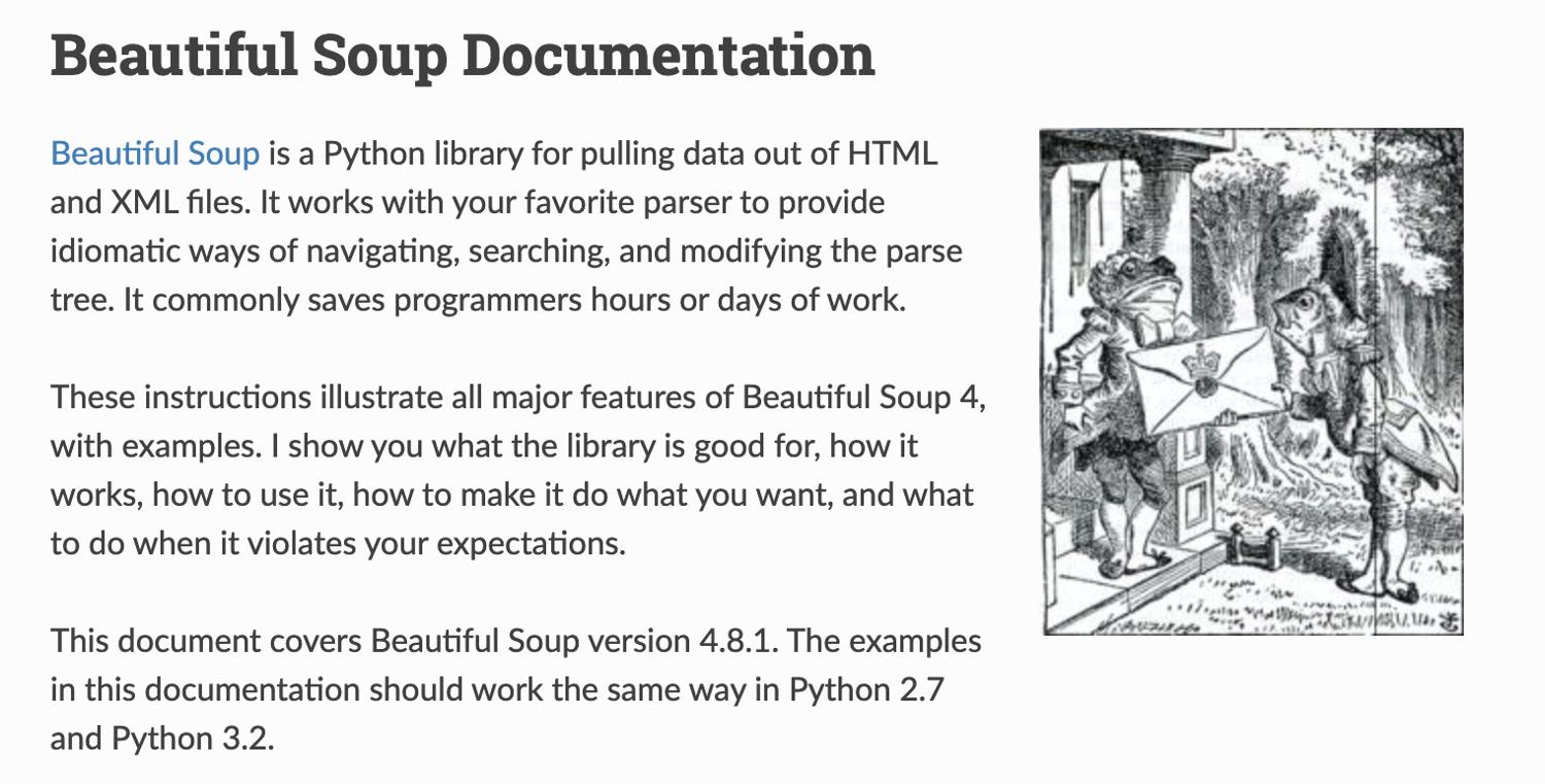 Beautiful Soup documentation homepage