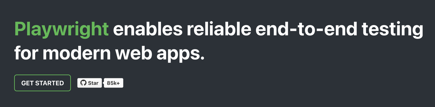 Playwright homepage stating it enables reliable end-to-end testing for modern web apps