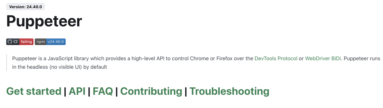 Puppeteer documentation homepage