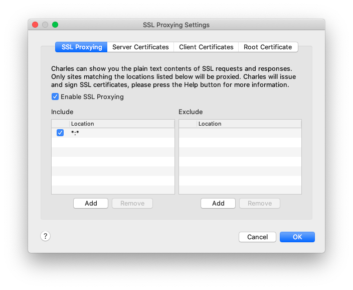 SSL Proxying settings