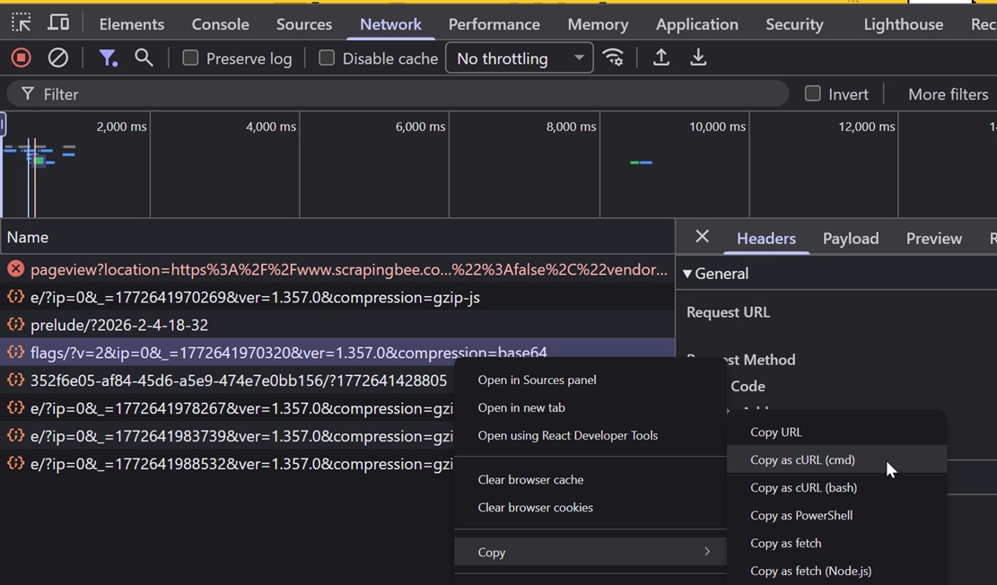 How to copy curl with headers from Chrome DevTools