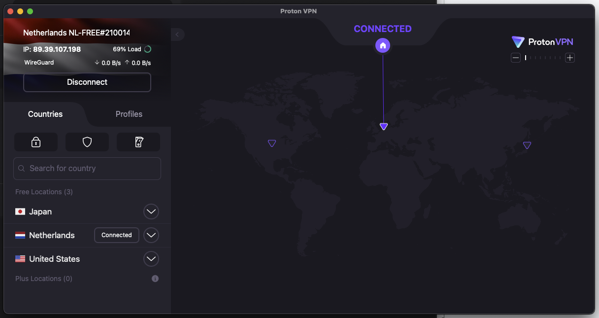 Connected to Proton VPN