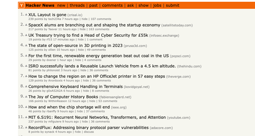 Hacker News website