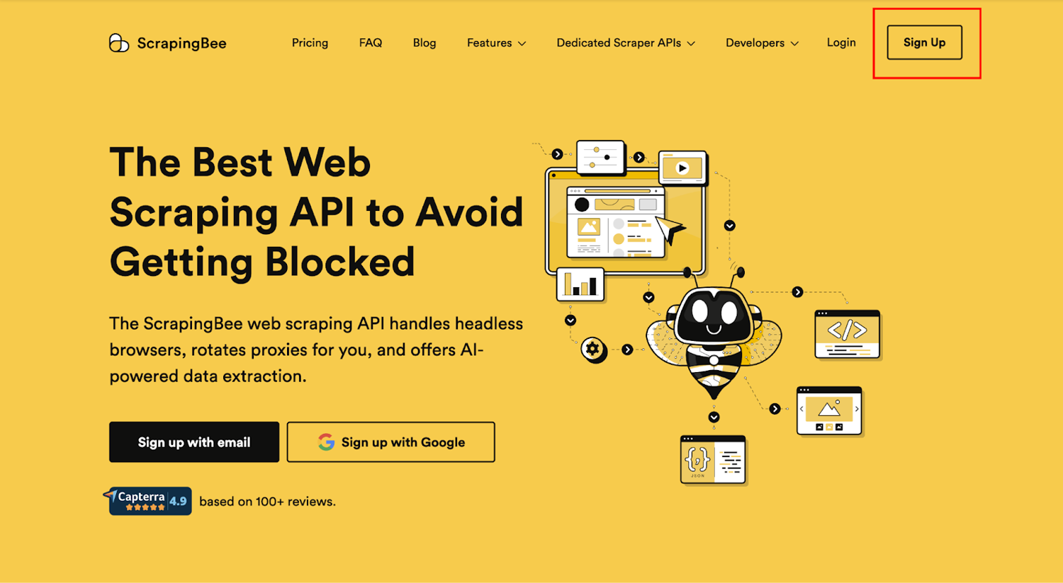 ScrapingBee free trial signup page