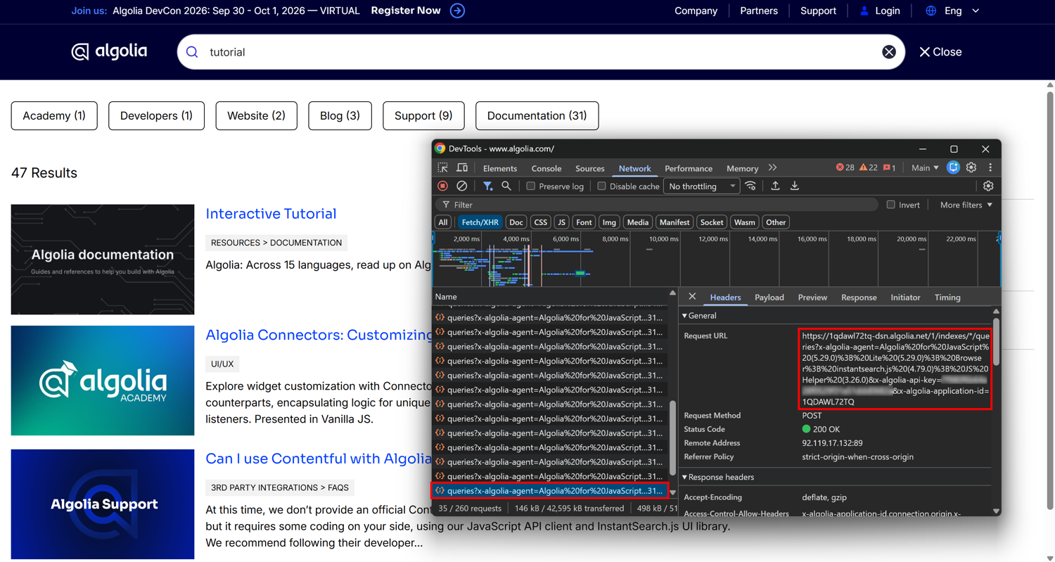 Note the AJAX request to the multi-index queries endpoint