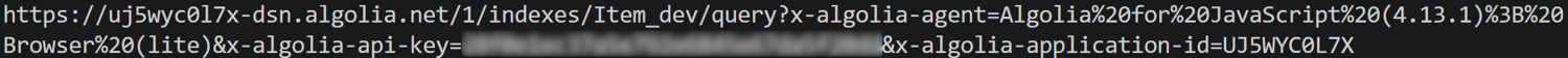 The URL of the Algolia search request made by the page