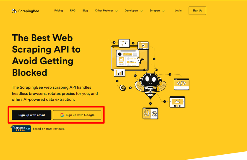 ScrapingBee registration confirmation showing 1,000 free credits