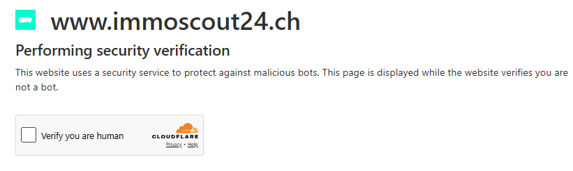Cloudflare security verification page shown by Immoscout24.ch