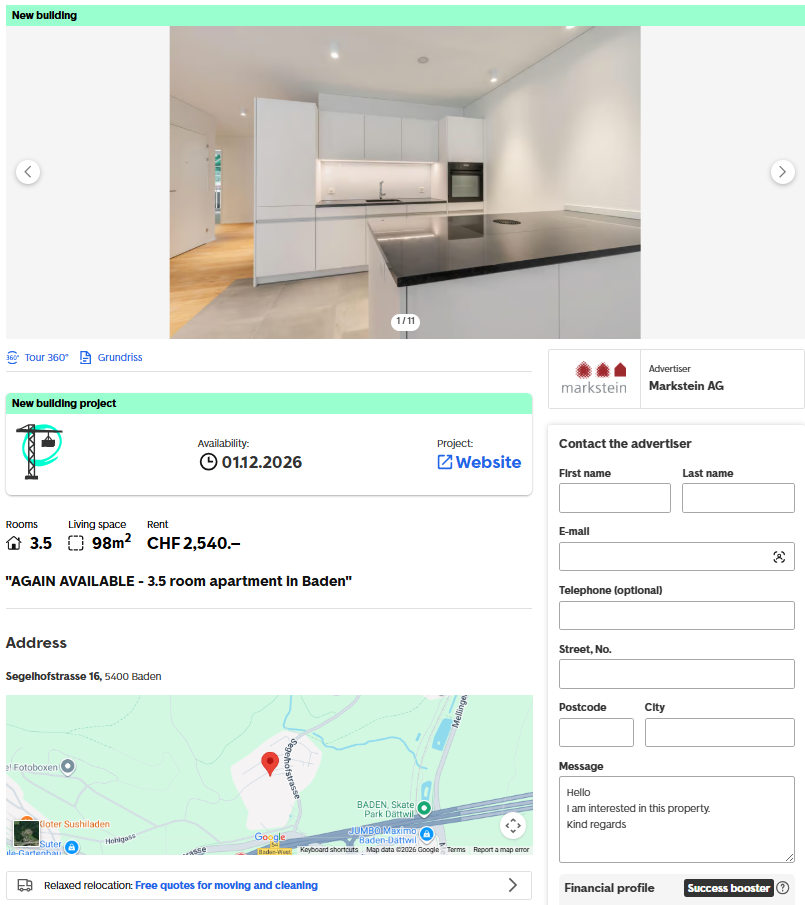 A single property detail page on Immoscout24.ch