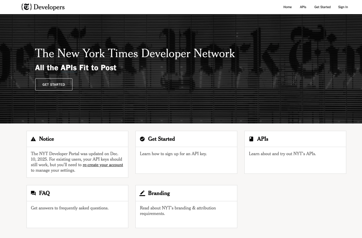 New York Times Developer API portal