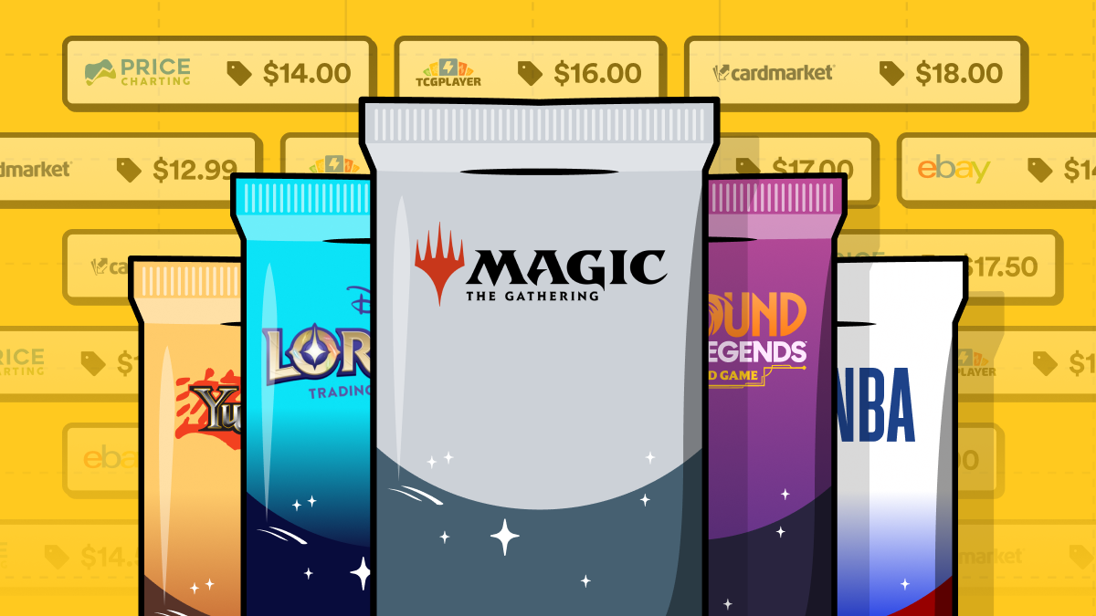 Illustration representing scraping trading card prices with a web scraping API