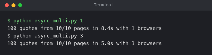 Async Camoufox scraper timings with one and three browsers