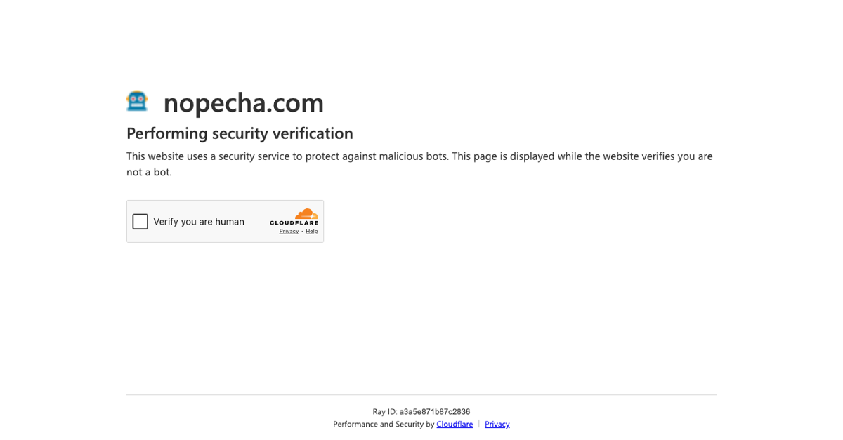 NopeCHA Cloudflare demo page with the Verify you are human checkbox