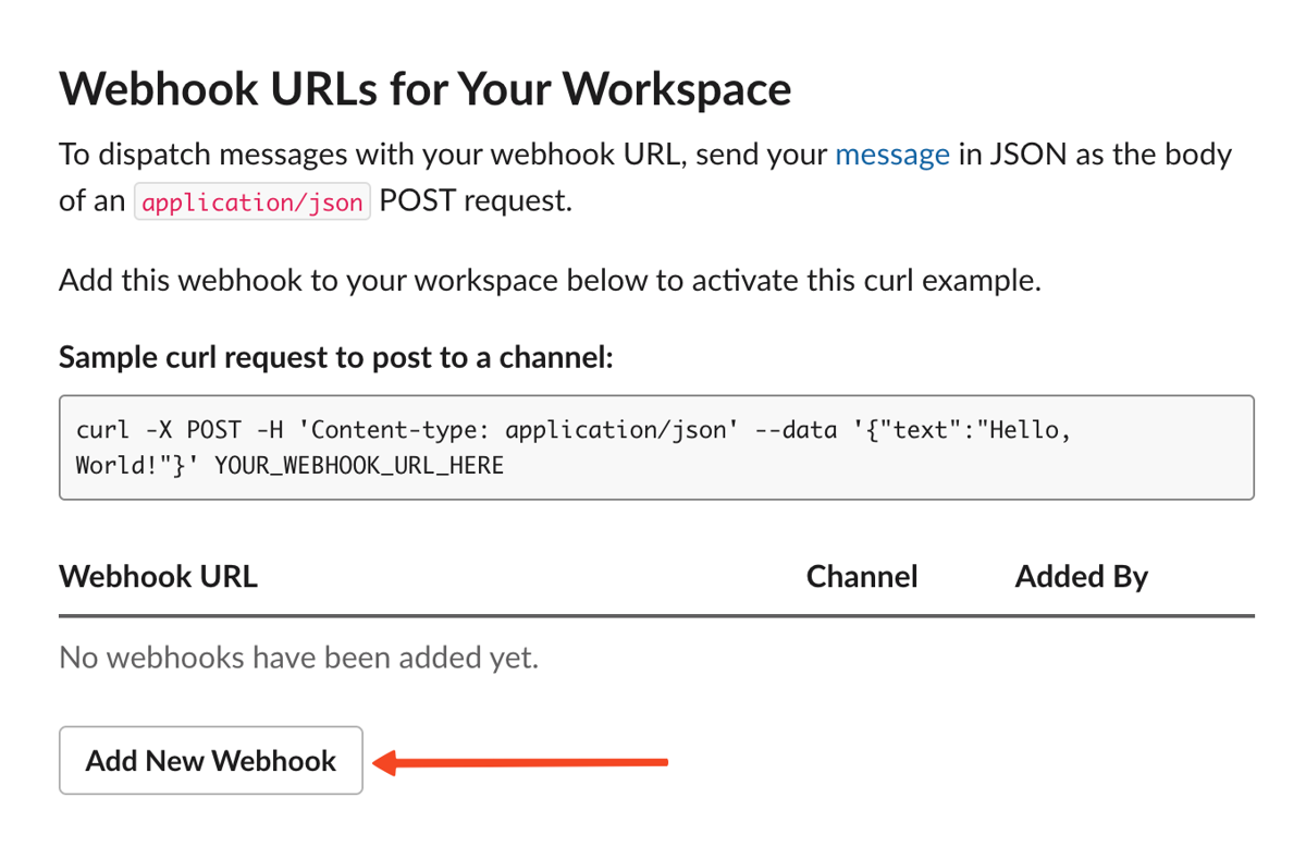 Add new incoming webhook to workspace