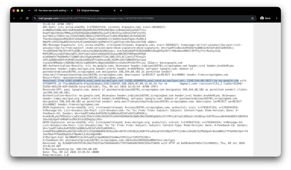 Checking the IP from a received entry of an email header