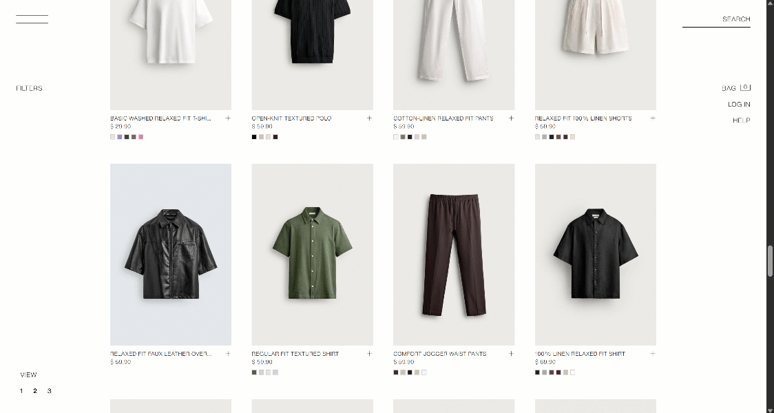 The Zara infinite scrolling product loading