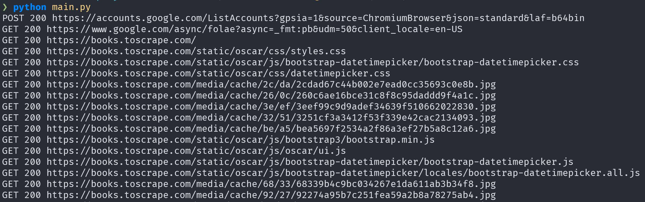 Selenium Wire printing captured request URLs and status codes