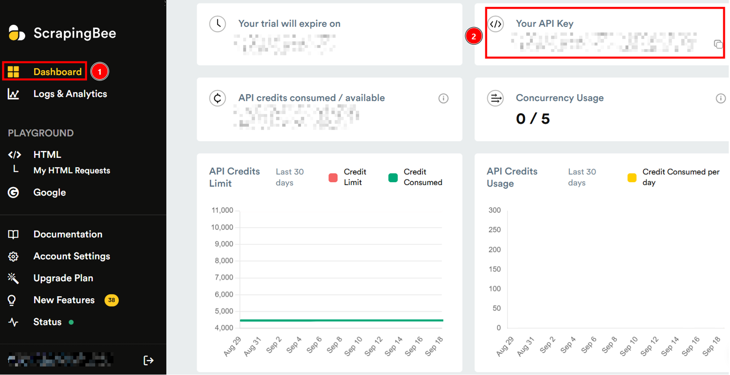 ScrapingBee’s dashboard