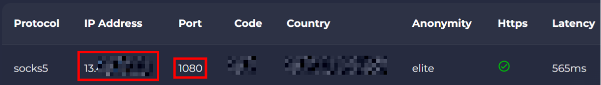 The proxy’s IP address and port