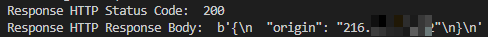 Proxy Mode response showing a 200 status code and the egress IP returned by httpbin