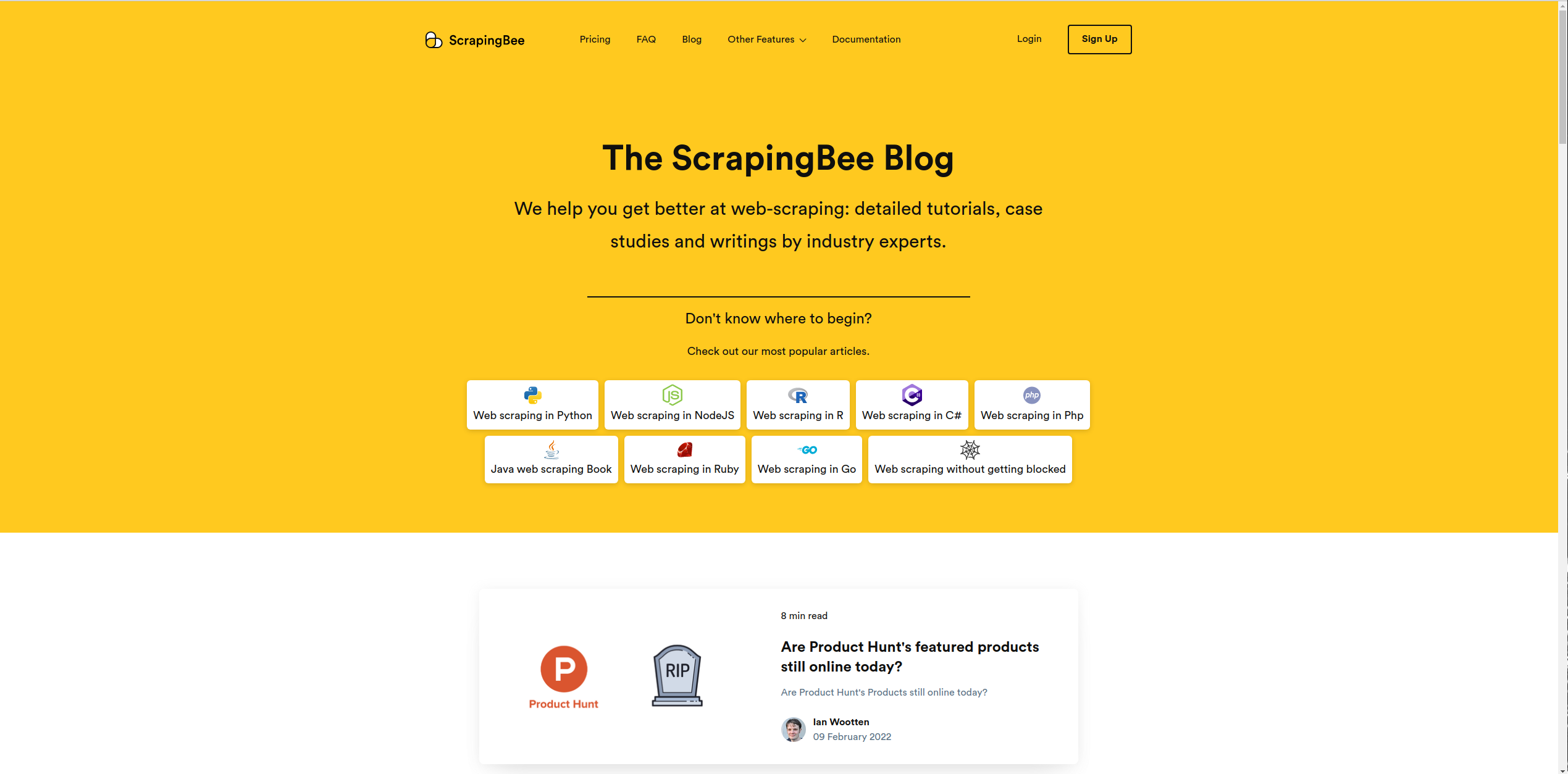ScrapingBee's blog page