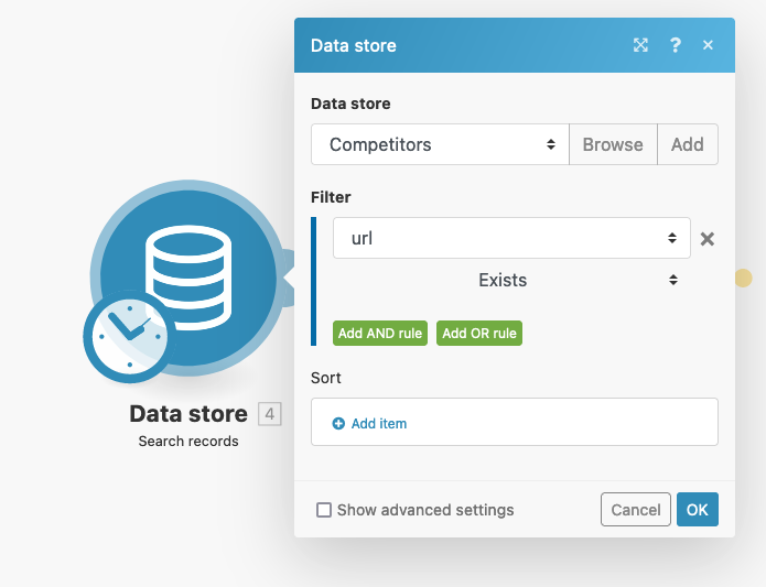 Data store search table