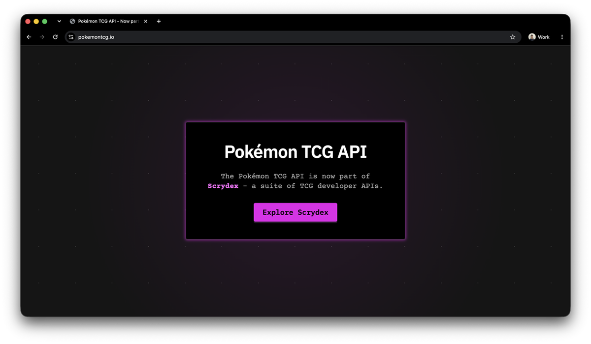 pokemontcg.io homepage
