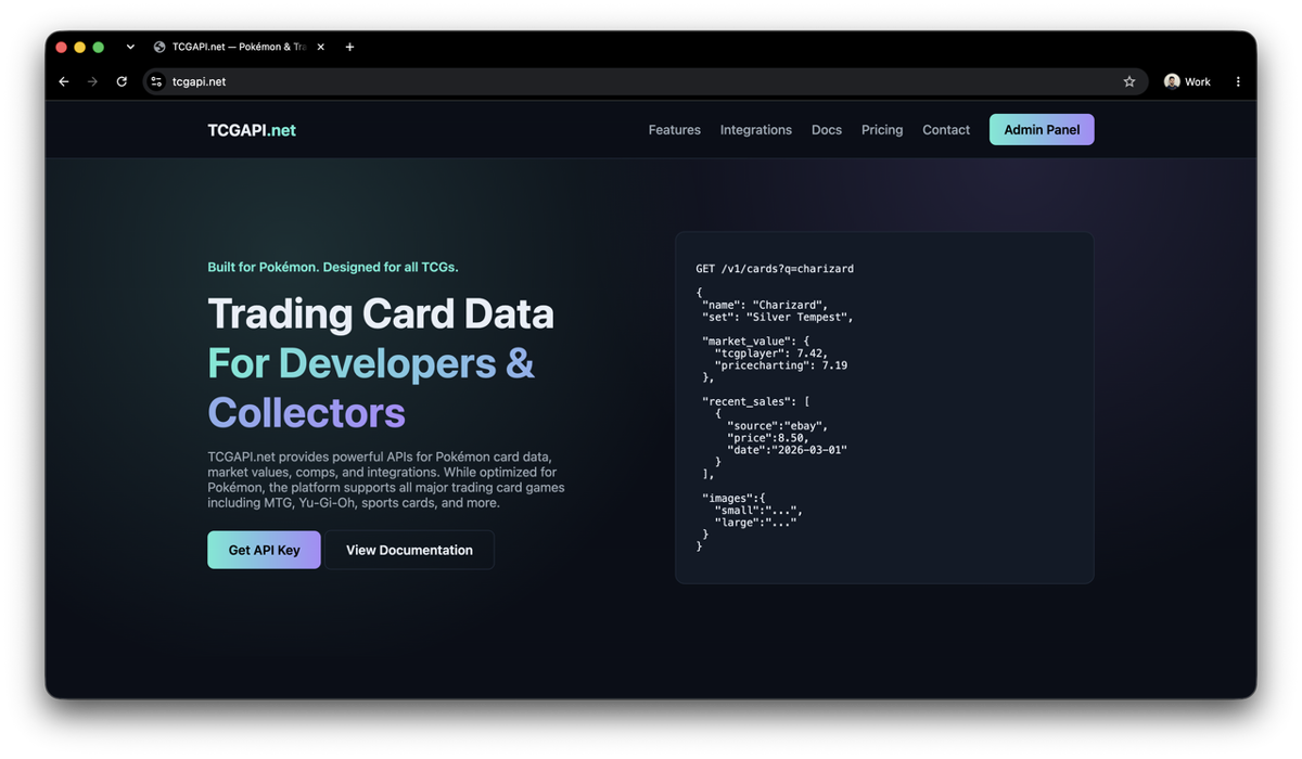tcgapi.net homepage