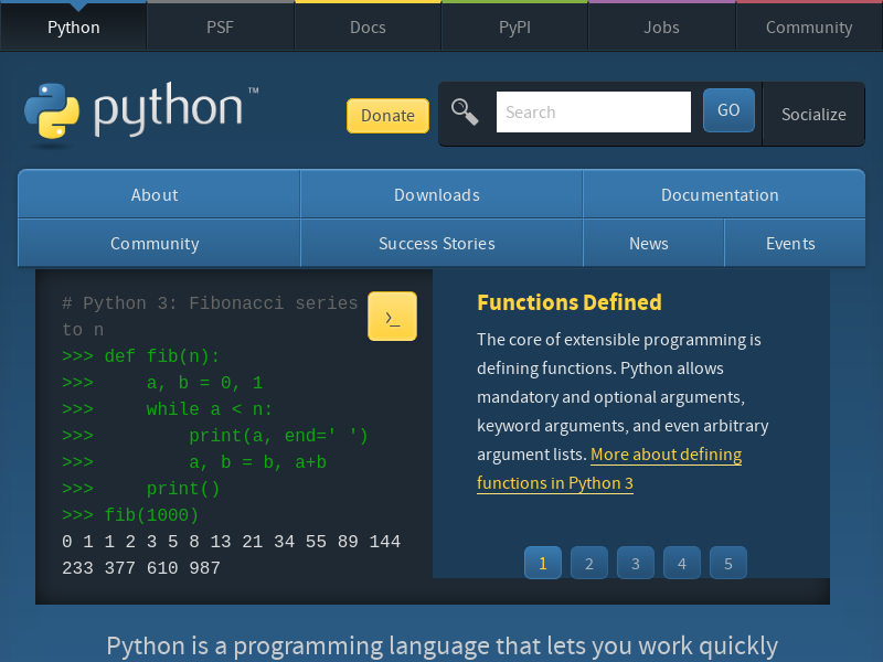 Python website screenshot
