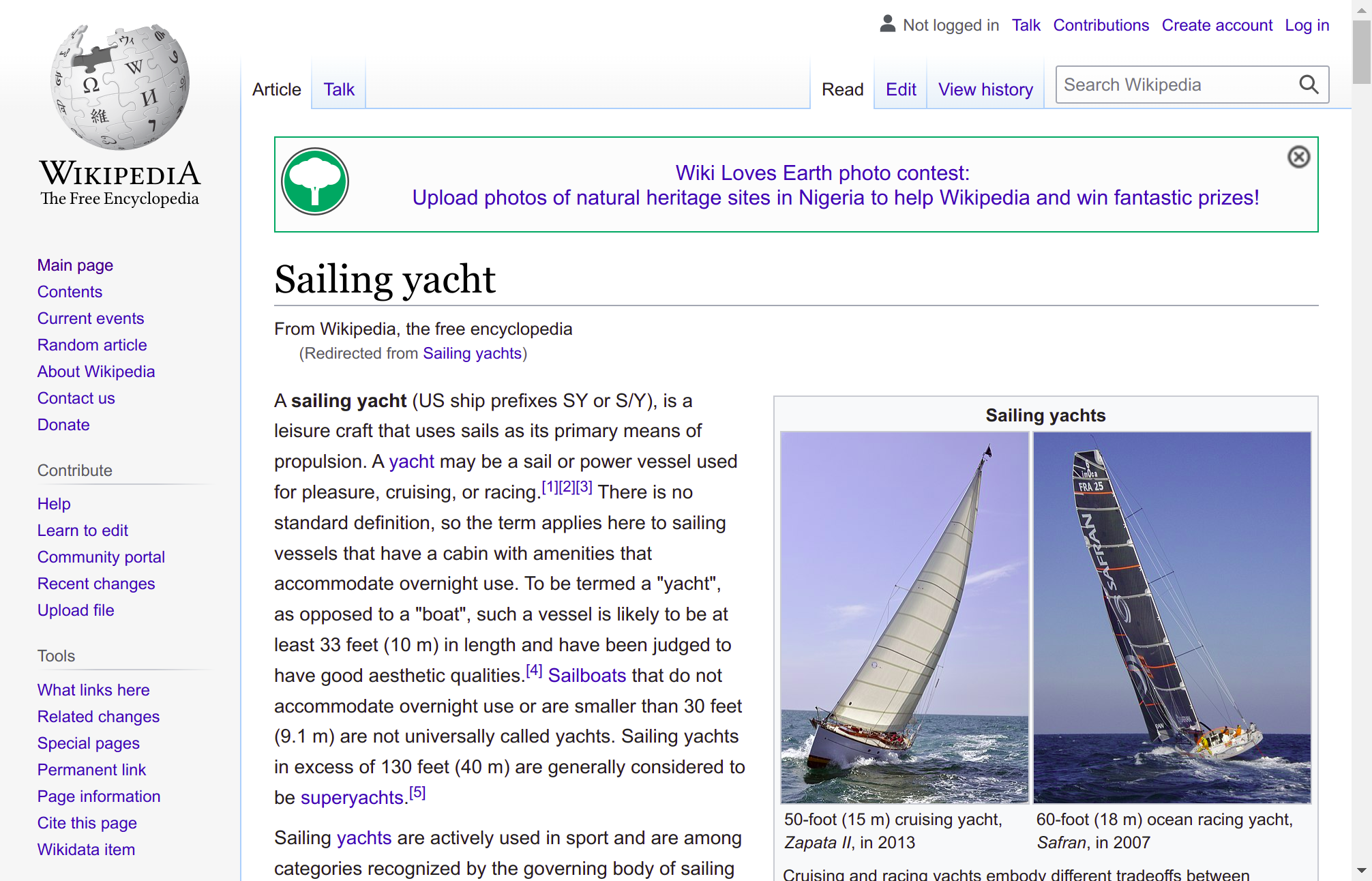 Wikipedia screenshot of sailboats