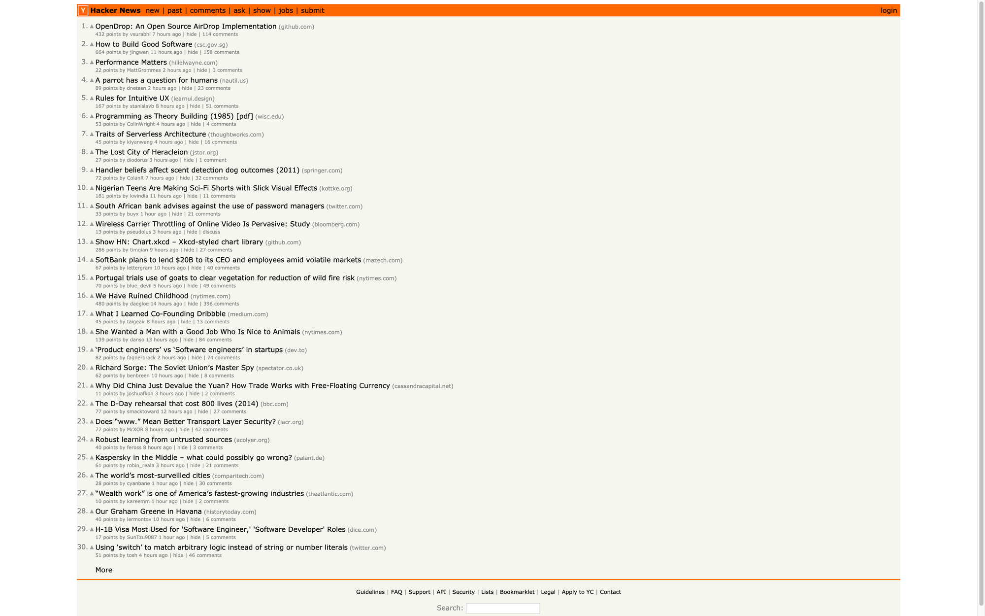 Hacker News's front page