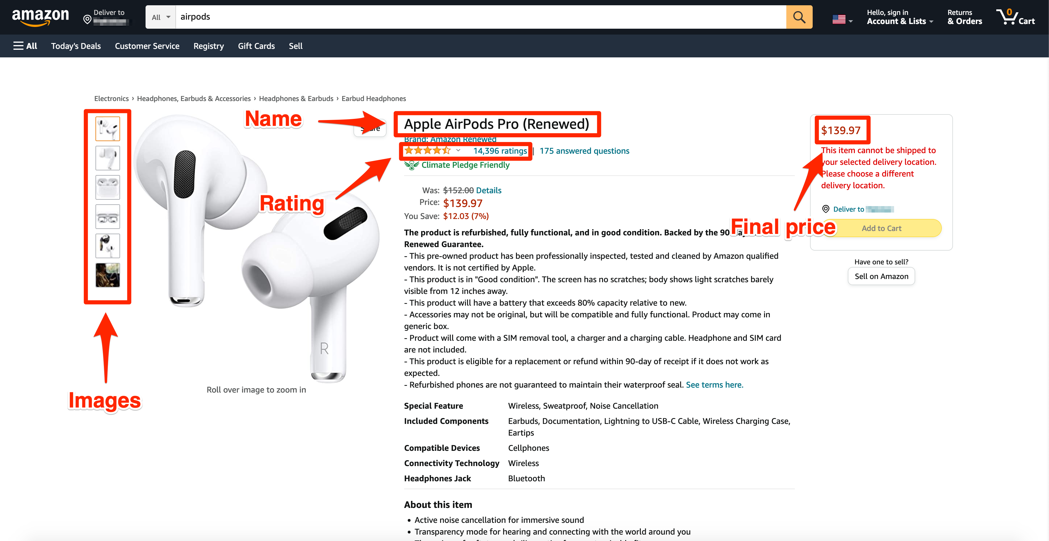 Annotated Product Page top