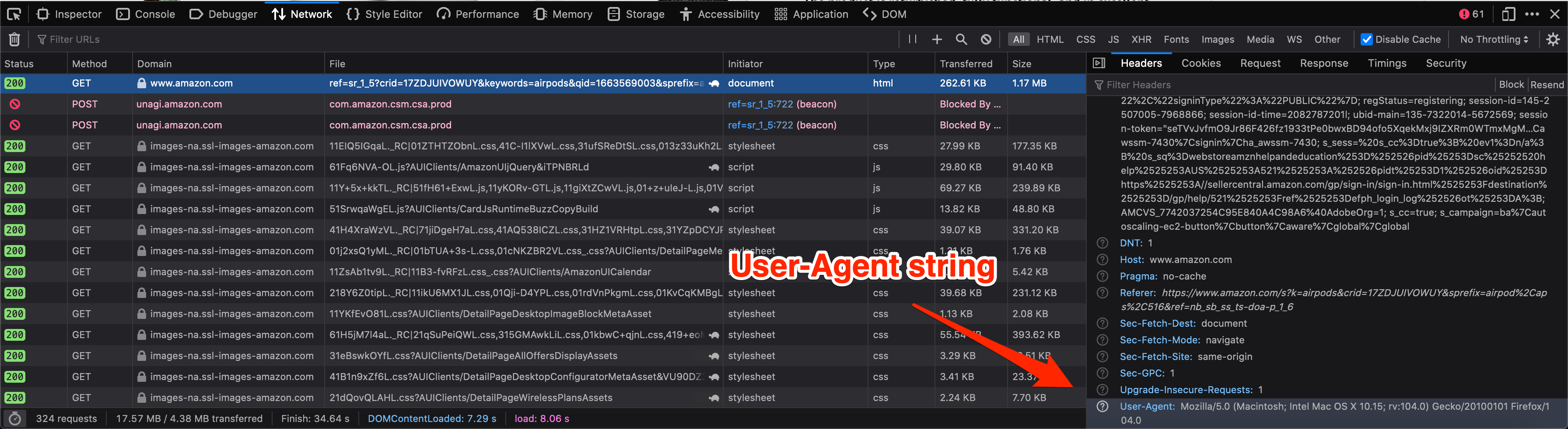 User-Agent string in developer tools